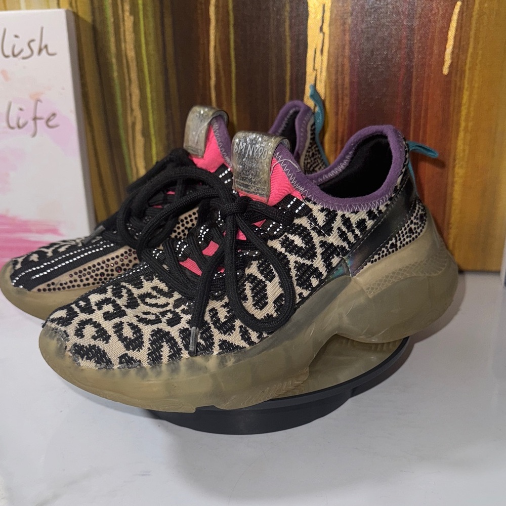 Steve Madden J-Maxima Black and Cream Leopard Sneakers Girls 2M